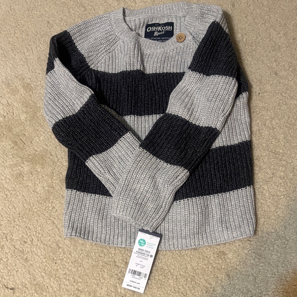 NWT boy’s 4T OshKosh B'gosh Gray and Black Sweater